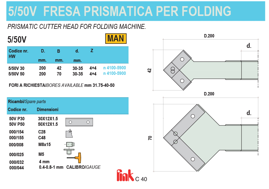 5/50V - FRESA PRISMATICA PER FOLDING - Frese per Legno Finktools